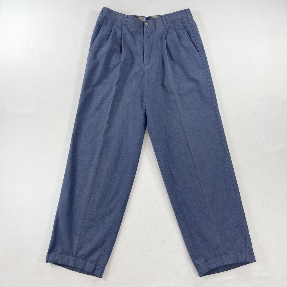 Vintage 80s Cape Thunder Chino Pants Mens 32x30 Blue Pleated Cuffed Preppy